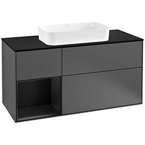 Villeroy und Boch Finion Waschtischunterschrank G292PDGK 120cm, Abdeckplatte black matt, Emotion, Regal links Black matt lacquer, Anthracite matt