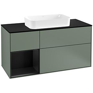 Villeroy und Boch Finion Waschtischunterschrank G292PDGM 120cm, Abdeckplatte black matt, Emotion, Regal links Black matt lacquer, Olive Matt Lacquer