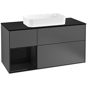Villeroy und Boch Finion Waschtischunterschrank G292PHGK 120cm, Abdeckplatte black matt, Emotion, Regal links Glossy Black Lacquer, Anthracite matt