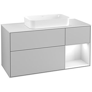 Villeroy und Boch Finion Waschtischunterschrank G301GFGJ 120cm, Abdeckplatte white matt, Emotion, Regal rechts Glossy white lacquer, Light grey matt