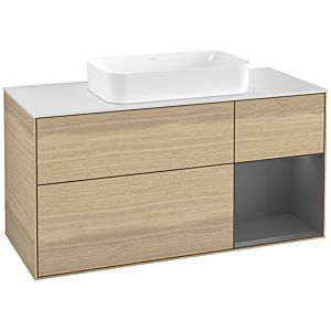 Villeroy und Boch Finion Waschtischunterschrank G301GKPC 120cm, Abdeckplatte white matt, Emotion, Regal rechts Anthracite matt, Oak Veneer