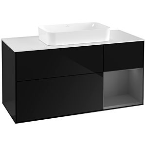 Villeroy und Boch Finion Waschtischunterschrank G301GKPH 120cm, Abdeckplatte white matt, Emotion, Regal rechts Anthracite matt, Glossy Black Lacquer