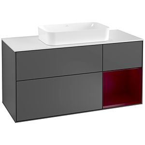 Villeroy et Boch Finion Villeroy et Boch G301HBGK 120cm, plaque de recouvrement blanc mat, émotion, étagère à droite Peony , anthracite mat