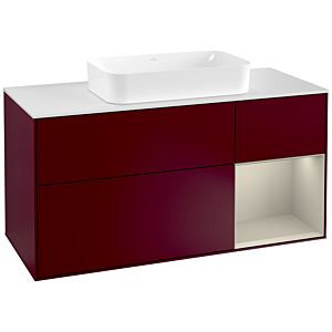 Villeroy und Boch Finion Waschtischunterschrank G301HHHB 120cm, Abdeckplatte white matt, Emotion, Regal rechts Sand Matt, Peony Matt