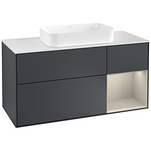 Villeroy und Boch Finion Waschtischunterschrank G301HHHG 120cm, Abdeckplatte white matt, Emotion, Regal rechts Sand Matt, Midnight Blue Matt Lacquer