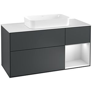 Villeroy und Boch Finion Waschtischunterschrank G301MTHG 120cm, Abdeckplatte white matt, Emotion, Regal rechts White matt lacquer, Midnight Blue Matt Lacquer