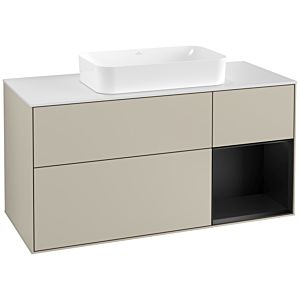 Villeroy und Boch Finion Waschtischunterschrank G301PDHH 120cm, Abdeckplatte white matt, Emotion, Regal rechts Black matt lacquer, Sand Matt Lacquer