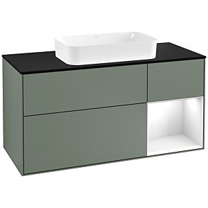 Villeroy and Boch Finion Villeroy and Boch Finion G302GFGM 120cm, cover plate black matt, Emotion, shelf on the right Glossy white lacquer, Olive Matt Lacquer