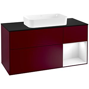 Villeroy et Boch Finion Villeroy et Boch G302GFHB 120cm, plaque de finition noir mat, Emotion, étagère à droite Laque blanc brillant, Peony Matt