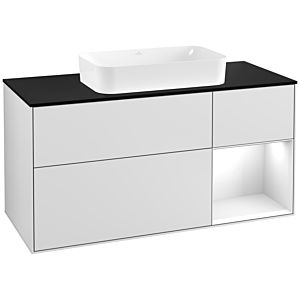 Villeroy and Boch Finion Villeroy and Boch Finion G302GFMT 120cm, cover plate black matt, Emotion, shelf on the right glossy white lacquer, white matt lacquer