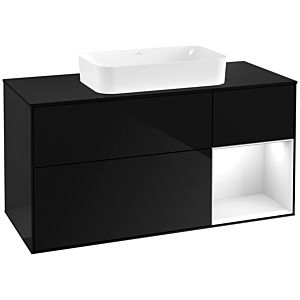 Villeroy und Boch Finion Waschtischunterschrank G302GFPH 120cm, Abdeckplatte black matt, Emotion, Regal rechts Glossy white lacquer, Glossy Black Lacquer