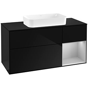 Villeroy und Boch Finion Waschtischunterschrank G302GJPH 120cm, Abdeckplatte black matt, Emotion, Regal rechts Light grey matt, Glossy Black Lacquer