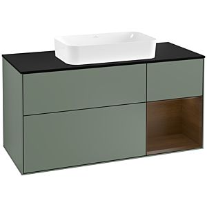 Villeroy et Boch Finion Villeroy et Boch G302GNGM 120cm, plaque de finition noir mat, Emotion, étagère à droite placage noyer, Olive Matt Lacquer