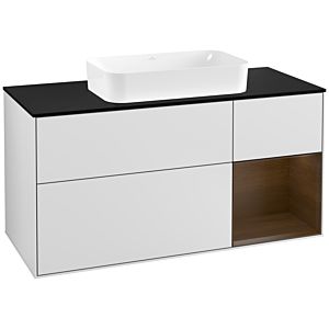 Villeroy et Boch Finion Villeroy et Boch G302GNMT 120cm, couvercle noir mat, Emotion, étagère droite placage noyer, laqué blanc mat