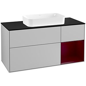 Villeroy und Boch Finion Waschtischunterschrank G302HBGJ 120cm, Abdeckplatte black matt, Emotion, Regal rechts Peony, Light grey matt