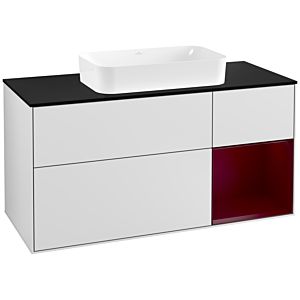 Villeroy und Boch Finion Waschtischunterschrank G302HBMT 120cm, Abdeckplatte black matt, Emotion, Regal rechts Peony, White matt lacquer