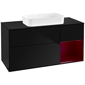 Villeroy und Boch Finion Waschtischunterschrank G302HBPH 120cm, Abdeckplatte black matt, Emotion, Regal rechts Peony, Glossy Black Lacquer