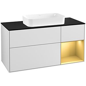 Villeroy und Boch Finion Waschtischunterschrank G302HFMT 120cm, Abdeckplatte black matt, Emotion, Regal rechts Gold matt, White matt lacquer