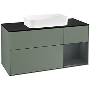 Villeroy et Boch Finion Villeroy et Boch G302HGGM 120cm, plaque de finition noir mat, Emotion, étagère à droite Midnight Blue Matt Lacquer , Olive Matt Lacquer