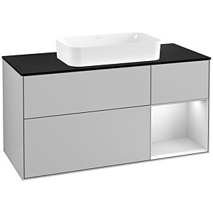 Villeroy and Boch Finion Villeroy and Boch Finion G302MTGJ 120cm, cover plate black matt, Emotion, shelf on the right white matt lacquer, light gray matt