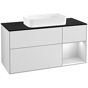 Villeroy et Boch Finion Villeroy et Boch G302MTMT 120cm, plaque de finition noir mat, Emotion, étagère à droite laqué blanc mat, laqué blanc mat