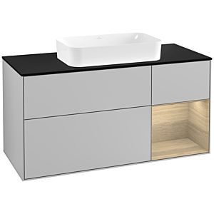 Villeroy und Boch Finion Waschtischunterschrank G302PCGJ 120cm, Abdeckplatte black matt, Emotion, Regal rechts Oak Veneer, Light grey matt
