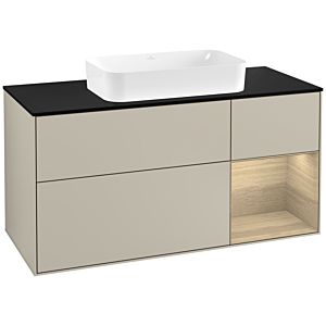 Villeroy und Boch Finion Waschtischunterschrank G302PCHH 120cm, Abdeckplatte black matt, Emotion, Regal rechts Oak Veneer, Sand Matt Lacquer