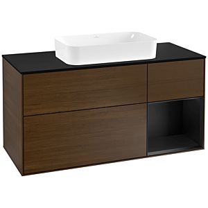 Villeroy et Boch Finion Villeroy et Boch G302PDGN 120cm, plaque de finition noir mat, émotion, étagère à droite laqué noir mat, placage noyer