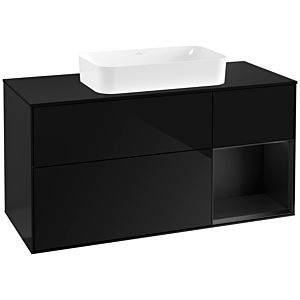 Villeroy und Boch Finion Waschtischunterschrank G302PDPH 120cm, Abdeckplatte black matt, Emotion, Regal rechts Black matt lacquer, Glossy Black Lacquer