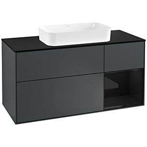 Villeroy und Boch Finion Waschtischunterschrank G302PHHG 120cm, Abdeckplatte black matt, Emotion, Regal rechts Glossy Black Lacquer, Midnight Blue Matt Lacquer