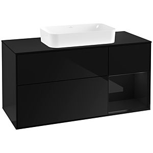 Villeroy und Boch Finion Waschtischunterschrank G302PHPH 120cm, Abdeckplatte black matt, Emotion, Regal rechts Glossy Black Lacquer, Glossy Black Lacquer