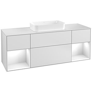 Villeroy et Boch Finion Villeroy et Boch G331GFMT 160cm, plaque de finition blanc mat, Emotion, étagères laqué blanc brillant, laqué blanc mat