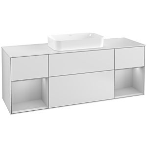 Villeroy und Boch Finion Waschtischunterschrank G331GJMT 160cm, Abdeckplatte white matt, Emotion, Regale Light grey matt lacquer, White matt lacquer