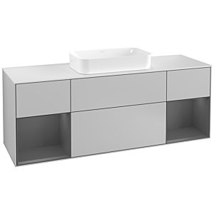 Villeroy und Boch Finion Waschtischunterschrank G331GKGJ 160cm, Abdeckplatte white matt, Emotion, Regale Anthracite matt lacquer, Light grey matt