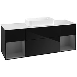 Villeroy und Boch Finion Waschtischunterschrank G331GKPH 160cm, Abdeckplatte white matt, Emotion, Regale Anthracite matt lacquer, Glossy Black Lacquer