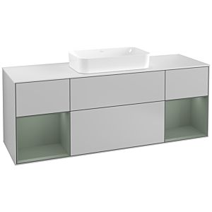 Villeroy und Boch Finion Waschtischunterschrank G331GMGJ 160cm, Abdeckplatte white matt, Emotion, Regale Olive matt lacquer, Light grey matt