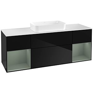 Villeroy und Boch Finion Waschtischunterschrank G331GMPH 160cm, Abdeckplatte white matt, Emotion, Regale Olive matt lacquer, Glossy Black Lacquer