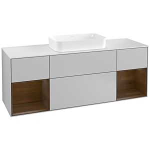 Villeroy und Boch Finion Waschtischunterschrank G331GNGJ 160cm, Abdeckplatte white matt, Emotion, Regale Walnut veneer, Light grey matt