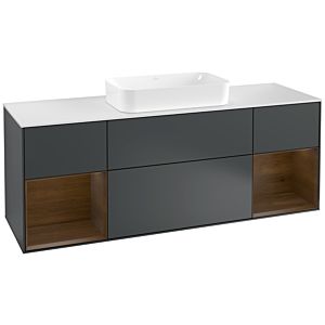 Villeroy und Boch Finion Waschtischunterschrank G331GNHG 160cm, Abdeckplatte white matt, Emotion, Regale Walnut veneer, Midnight Blue Matt Lacquer