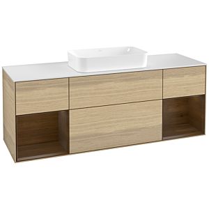 Villeroy und Boch Finion Waschtischunterschrank G331GNPC 160cm, Abdeckplatte white matt, Emotion, Regale Walnut veneer, Oak Veneer