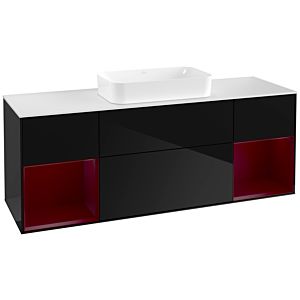 Villeroy und Boch Finion Waschtischunterschrank G331HBPH 160cm, Abdeckplatte white matt, Emotion, Regale Peony matt lacquer, Glossy Black Lacquer