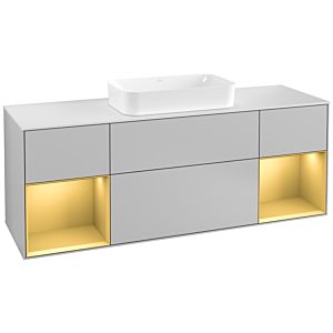 Villeroy und Boch Finion Waschtischunterschrank G331HFGJ 160cm, Abdeckplatte white matt, Emotion, Regale Gold matt lacquer, Light grey matt