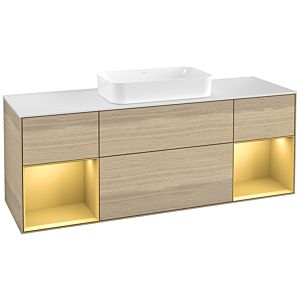 Villeroy und Boch Finion Waschtischunterschrank G331HFPC 160cm, Abdeckplatte white matt, Emotion, Regale Gold matt lacquer, Oak Veneer