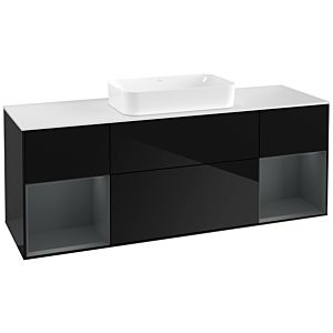 Villeroy und Boch Finion Waschtischunterschrank G331HGPH 160cm, Abdeckplatte white matt, Emotion, Regale Midnight matt lacquer, Glossy Black Lacquer