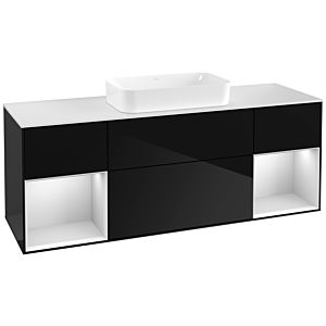Villeroy und Boch Finion Waschtischunterschrank G331MTPH 160cm, Abdeckplatte white matt, Emotion, Regale White matt lacquer, Glossy Black Lacquer