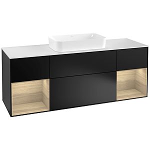 Villeroy und Boch Finion Waschtischunterschrank G331PCPD 160cm, Abdeckplatte white matt, Emotion, Regale Oak Veneer, Black matt lacquer