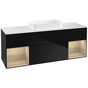Villeroy und Boch Finion Waschtischunterschrank G331PCPH 160cm, Abdeckplatte white matt, Emotion, Regale Oak Veneer, Glossy Black Lacquer