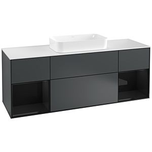 Villeroy und Boch Finion Waschtischunterschrank G331PHHG 160cm, Abdeckplatte white matt, Emotion, Regale Glossy black lacquer, Midnight Blue Matt Lacquer