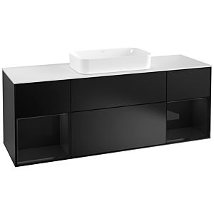 Villeroy und Boch Finion Waschtischunterschrank G331PHPD 160cm, Abdeckplatte white matt, Emotion, Regale Glossy black lacquer, Black matt lacquer