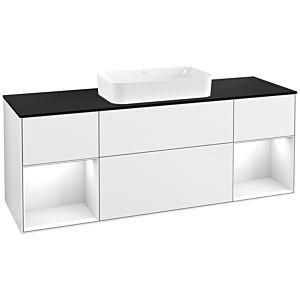 Villeroy et Boch Finion Villeroy et Boch G332GFGF 160cm, plaque de finition noir mat, Emotion, étagères laqué blanc brillant, laqué blanc brillant